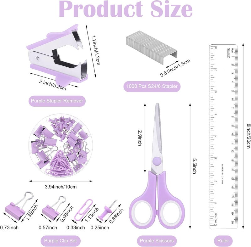 AuraRay Purple Mesh Desk Organizer and Accessories, Purple Office Supplies 7 Compartments Desk Organizer with Stapler,Tape Dispenser,1000 Staples,Pen Holder,Staple Remover,Clips,Ruler,Scissors - Image 3